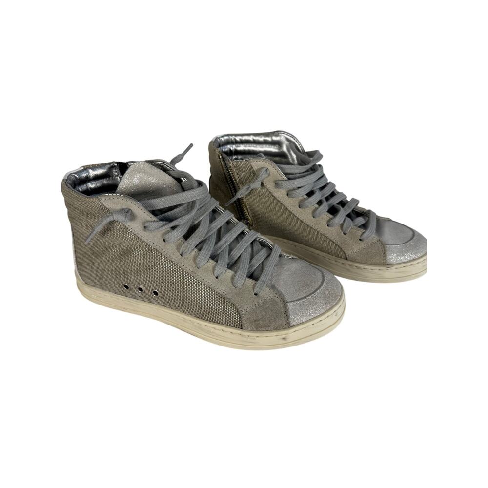 P448 John High Top Sneakers Silver Metallic Suede Made in Italy Womens Size (6?)